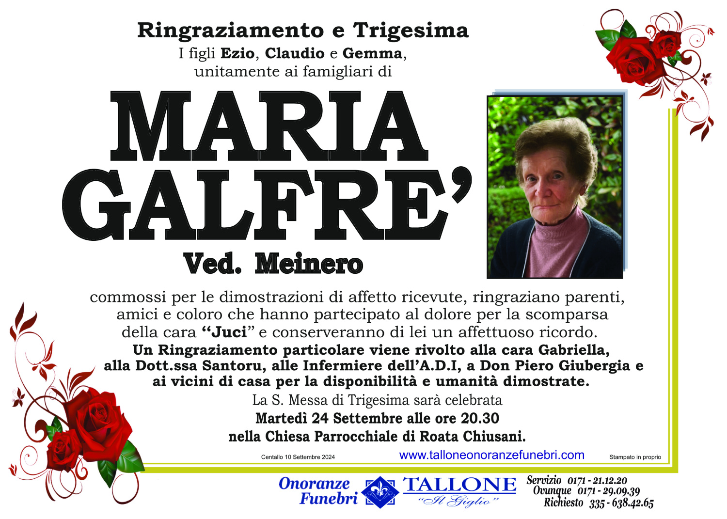 <br />
<b>Warning</b>:  Undefined variable $info in <b>/home/tallone/public_html/ringraziamenti.php</b> on line <b>68</b><br />
Maria Galfrè